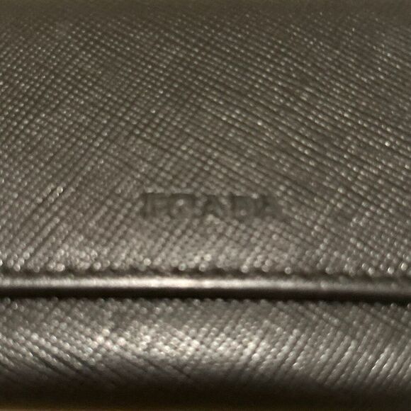 Prada Trifold Key Holder Card Wallet Black Leather Keycase Minimalist Luxury - Picture 2 of 13